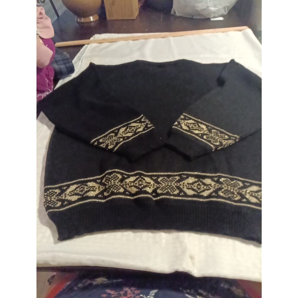 Adele Knitwear Sweater Medium/Large Vintage 80s/90s USA Gold Metallic Pullover - Picture 6 of 6